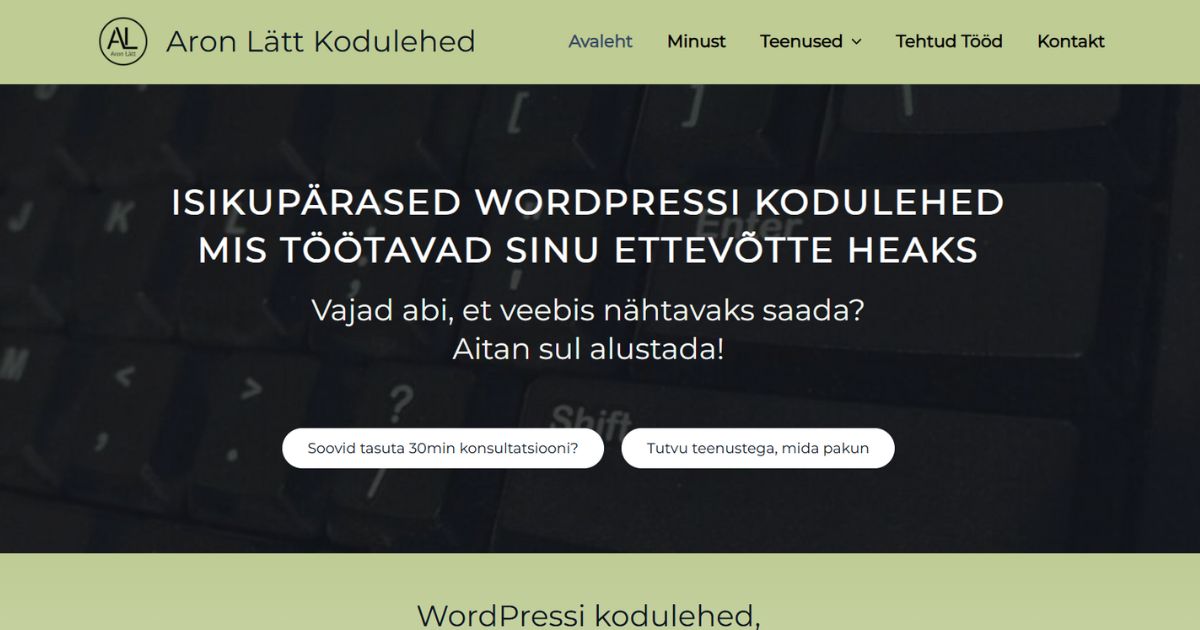 Aron Lätt Kodulehed - Isikupärased WordPressi veebilehed