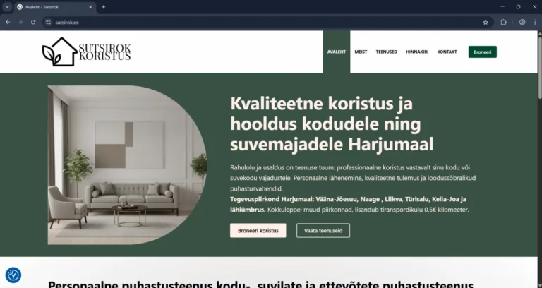 Aron Lätt poolt ehitatud koduleht koristus teenust pakkuvale kliendile. Sutsirok.ee