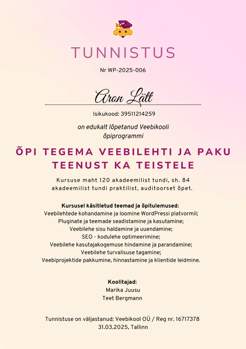 Veebikooli WP programmi tunnistus